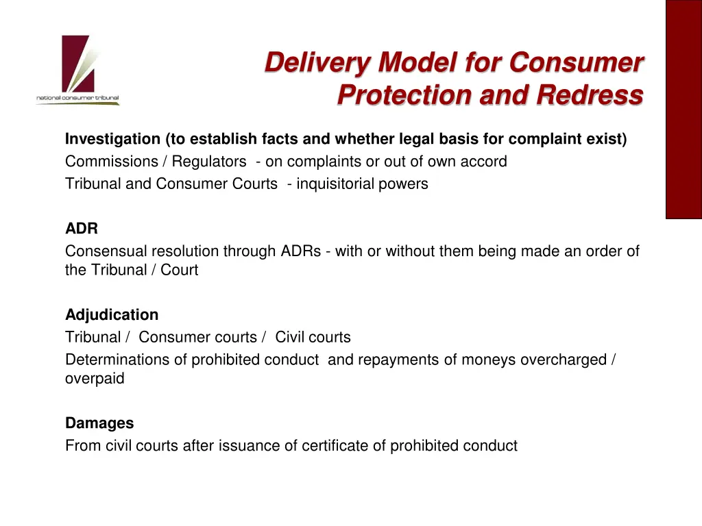 delivery model for consumer protection and redress