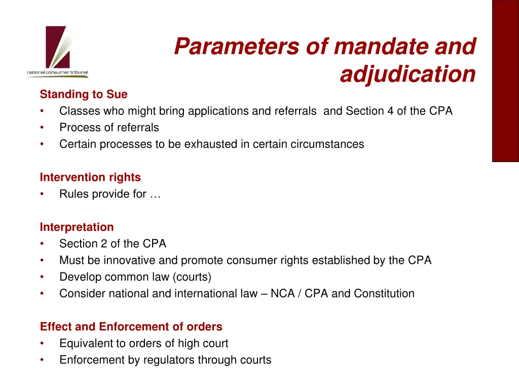 parameters of mandate and 1