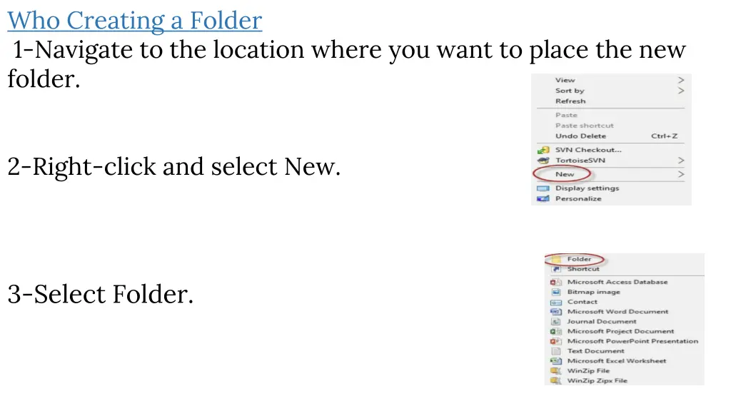 who creating a folder 1 navigate to the location