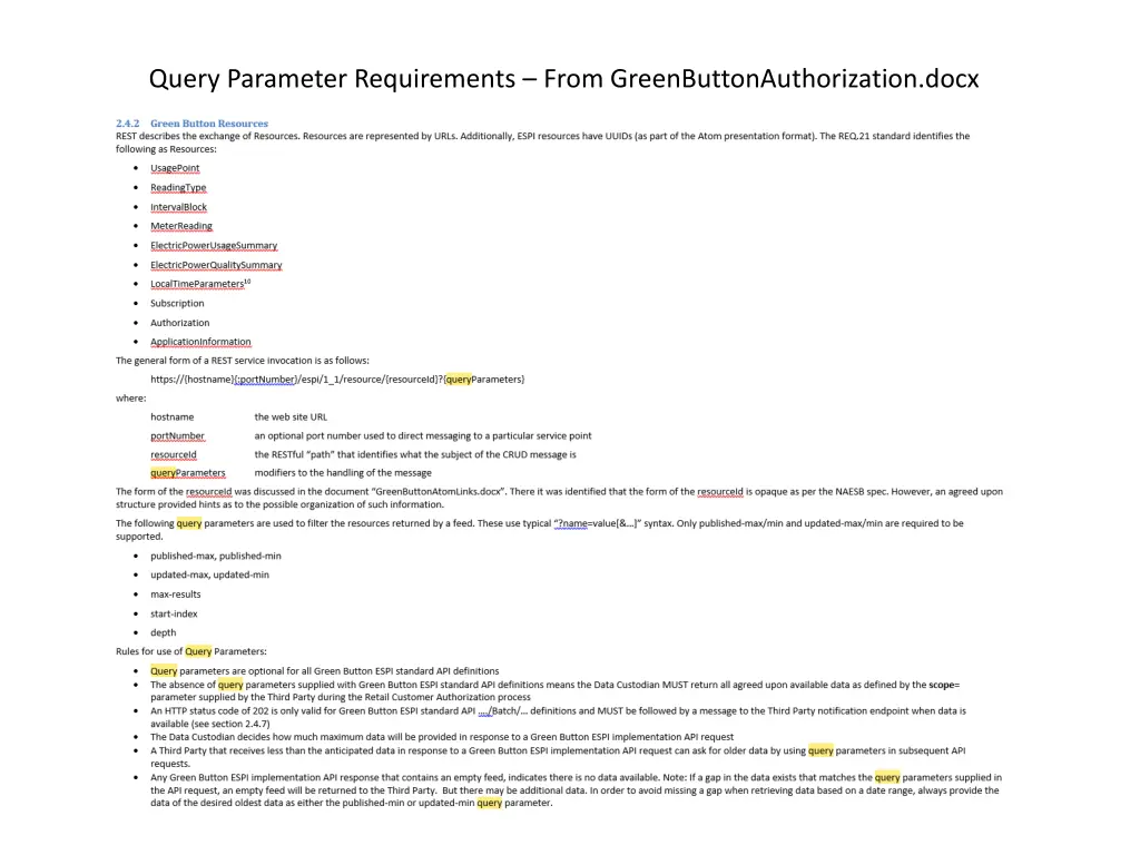 query parameter requirements from