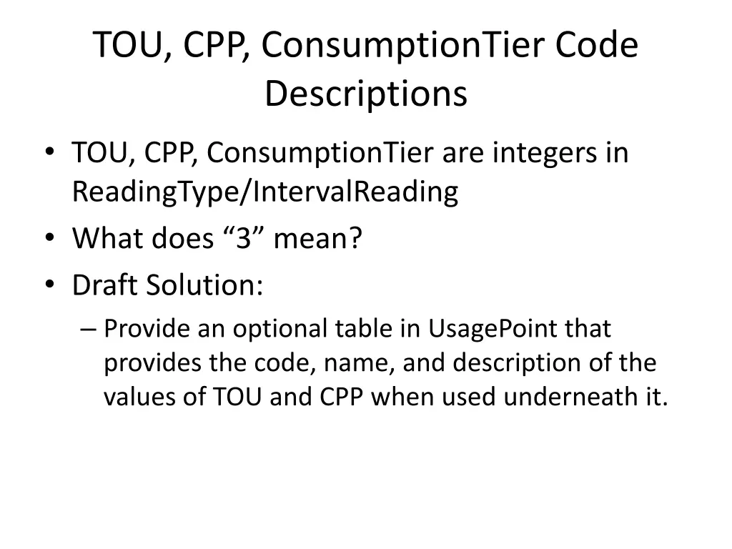 tou cpp consumptiontier code descriptions