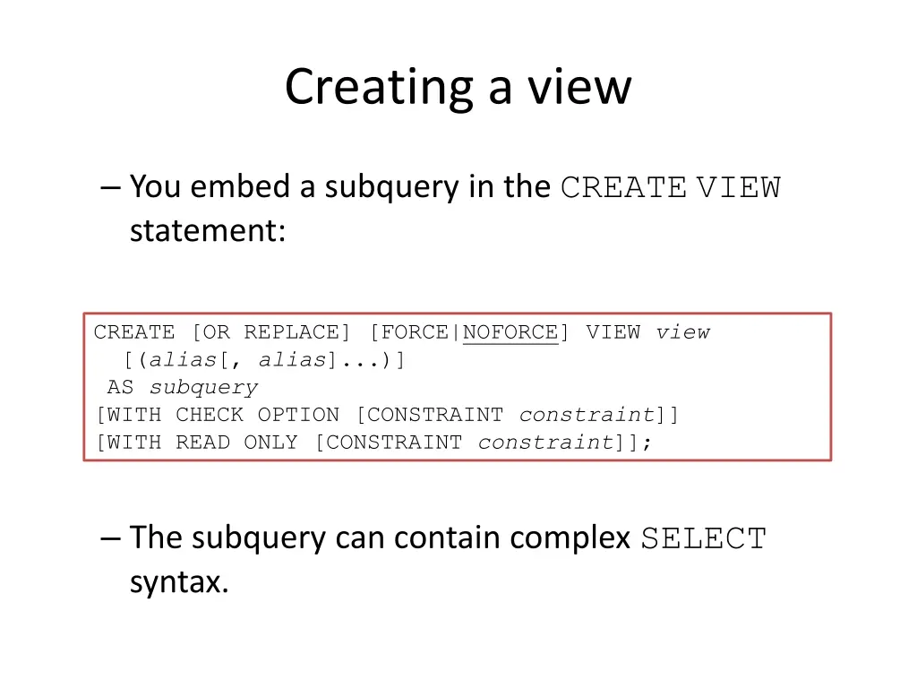 creating a view