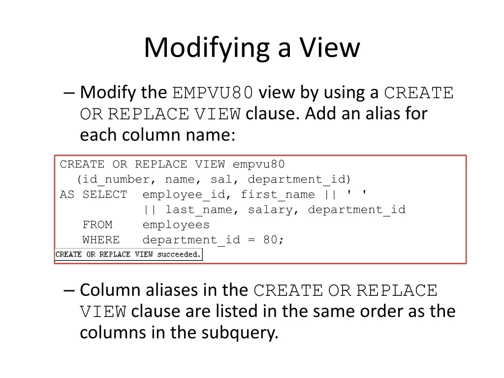 modifying a view