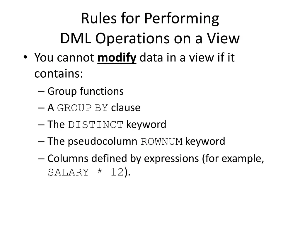 rules for performing dml operations on a view 1