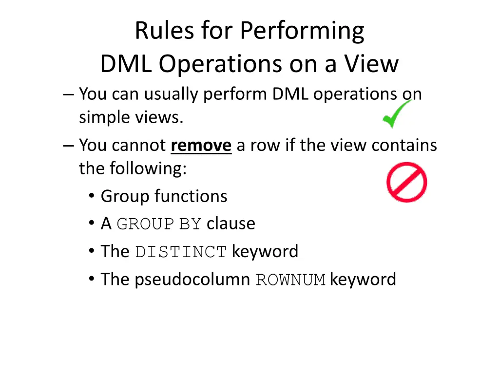 rules for performing dml operations on a view