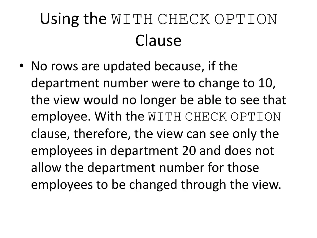 using the with check option clause