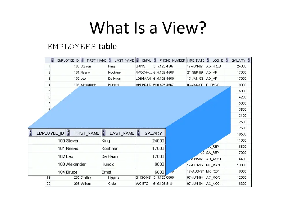 what is a view employees table