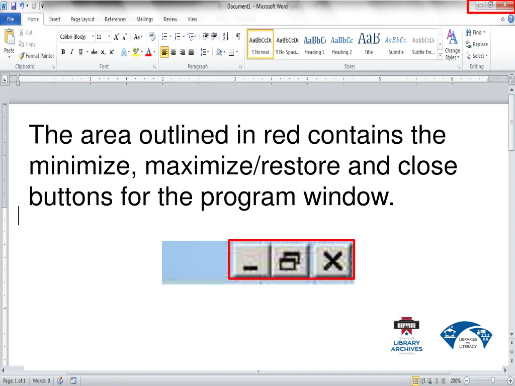 the area outlined in red contains the minimize