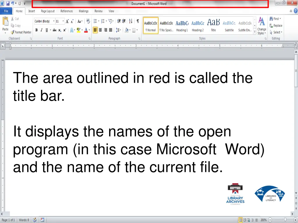 the area outlined in red is called the title bar