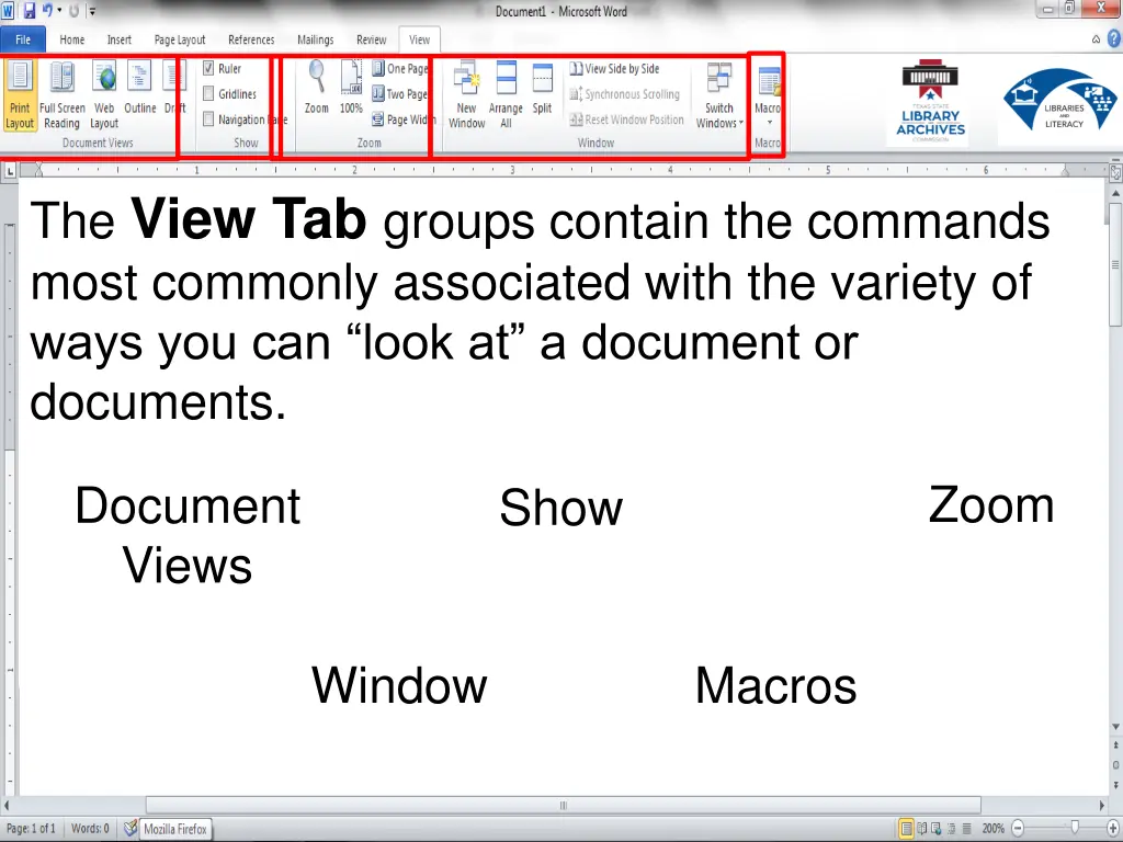 the view tab groups contain the commands most