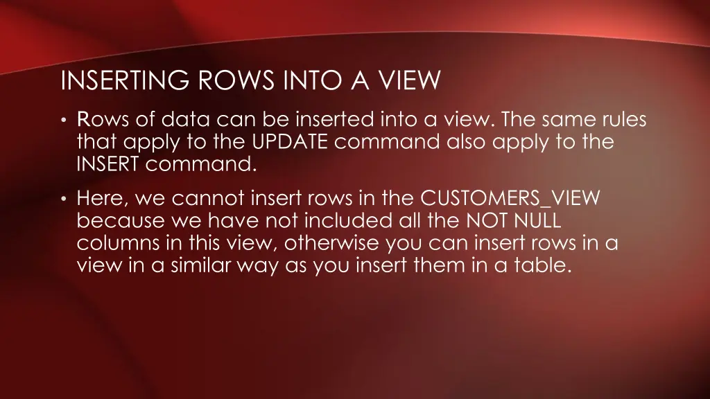 inserting rows into a view