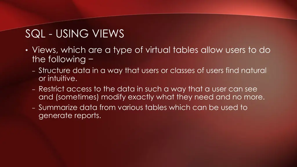 sql using views