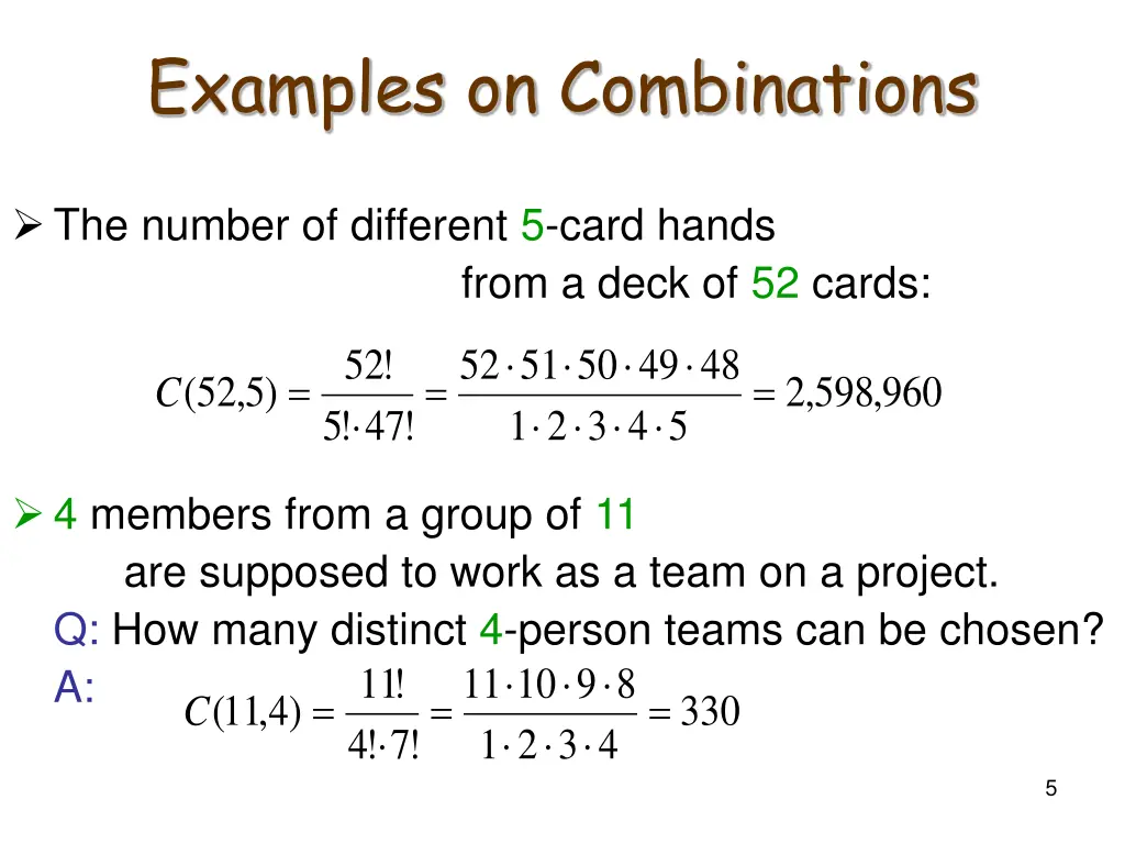 examples on combinations