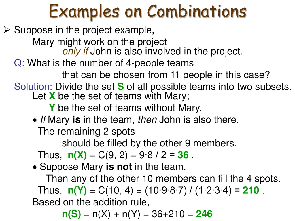 examples on combinations suppose in the project