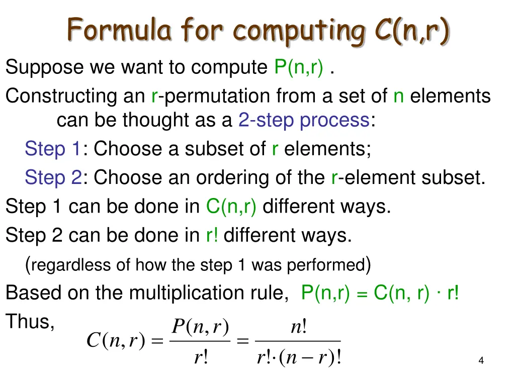 formula for computing c n r suppose we want