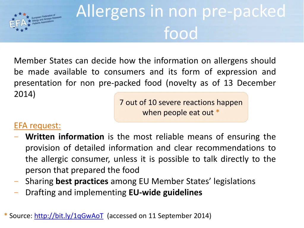 allergens in non pre packed food