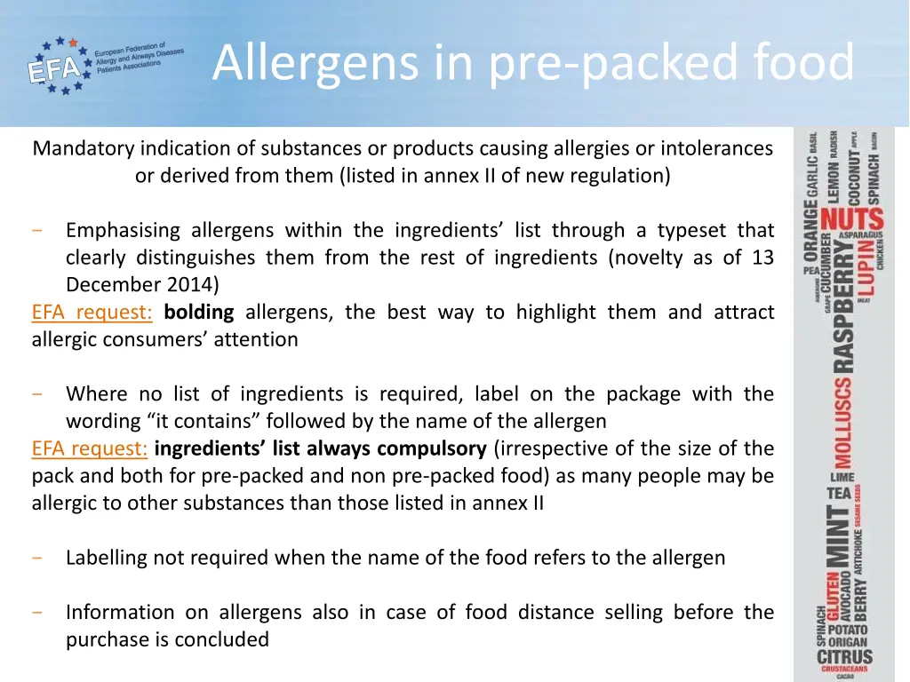 allergens in pre packed food