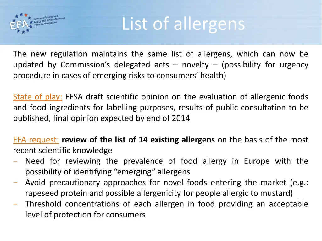 list of allergens