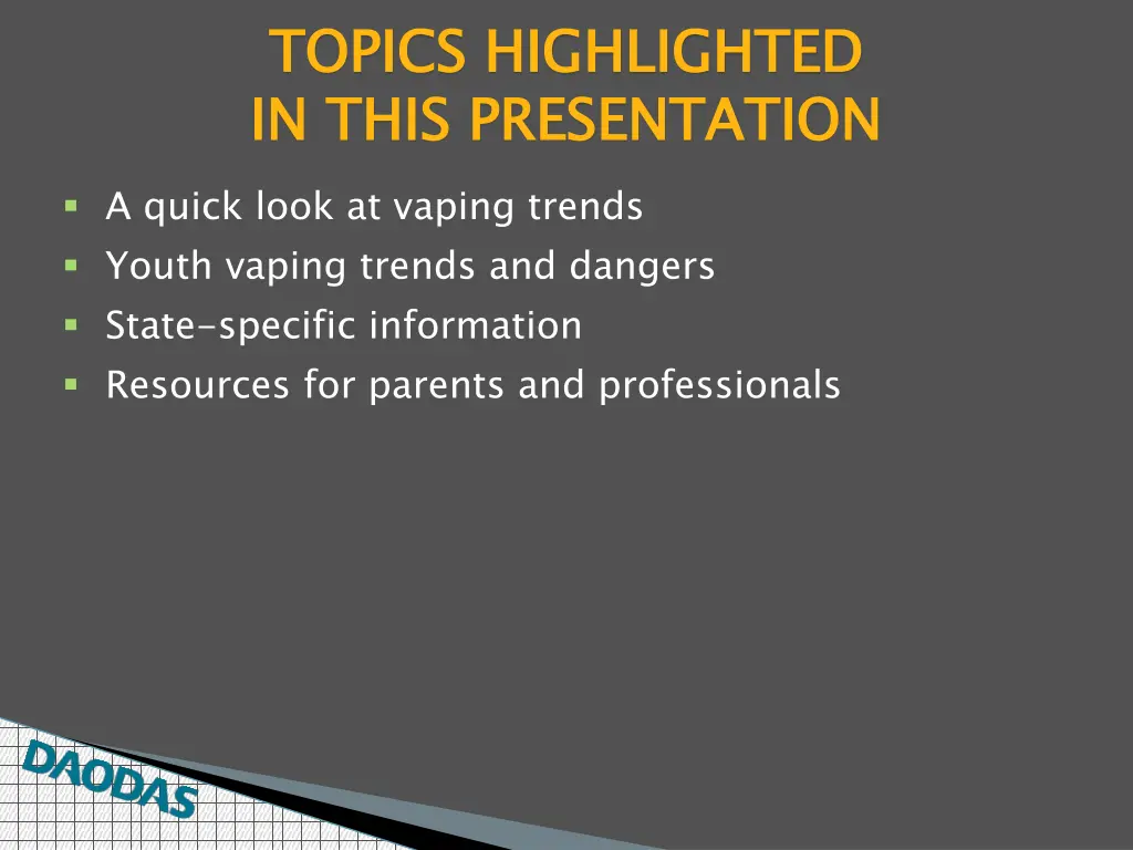 topics highlighted i in this presentation