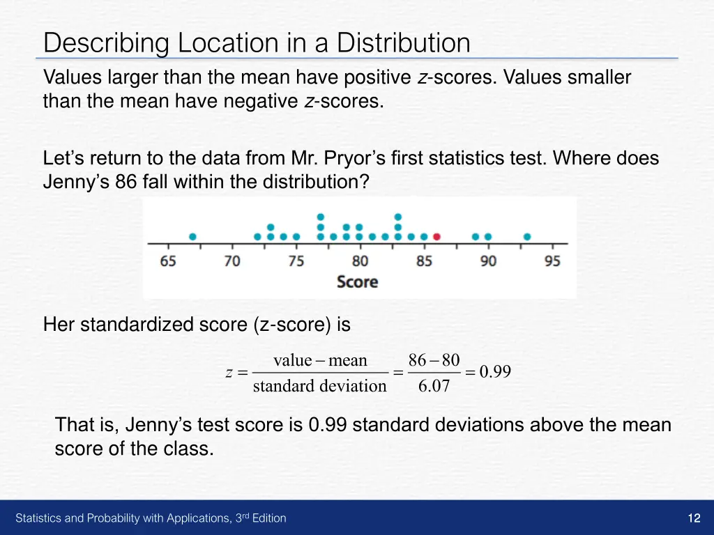 describing location in a distribution values