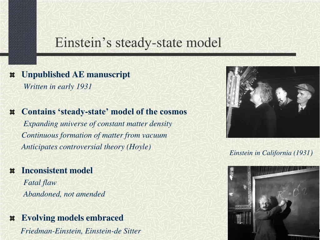 einstein s steady state model