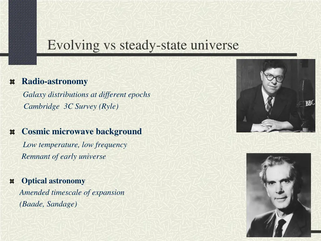 evolving vs steady state universe