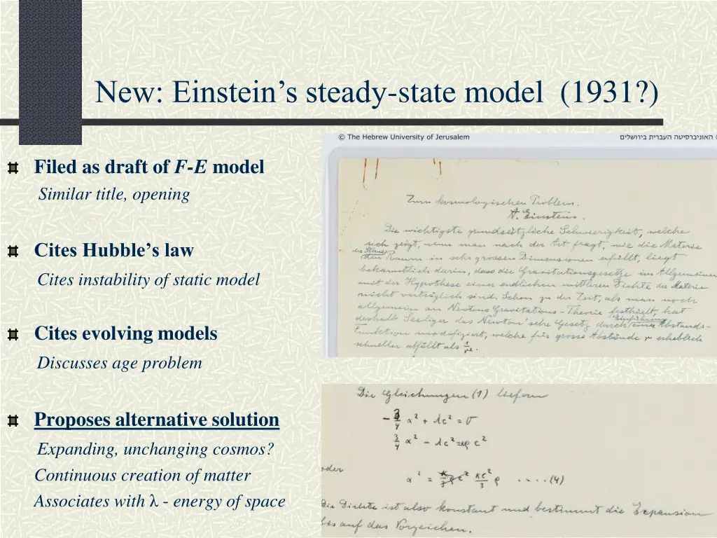 new einstein s steady state model 1931