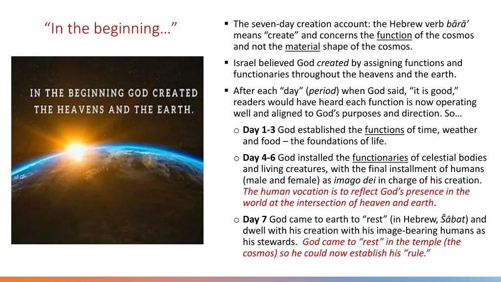 the seven day creation account the hebrew verb