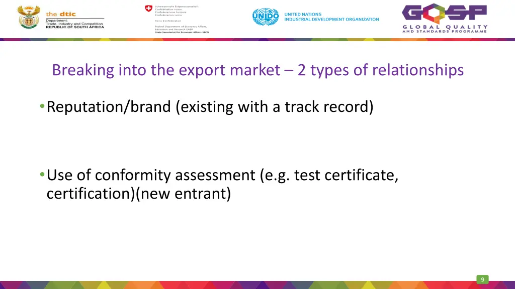 breaking into the export market 2 types