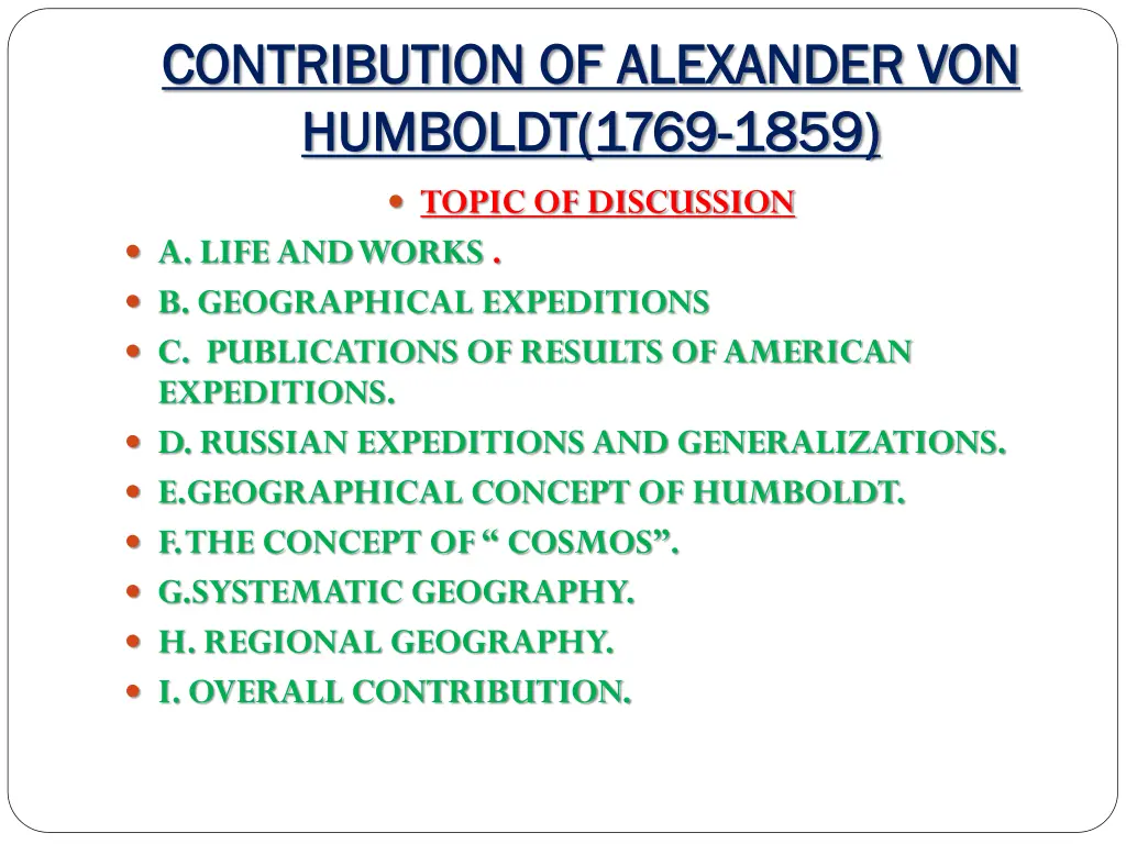 contribution of alexander von contribution