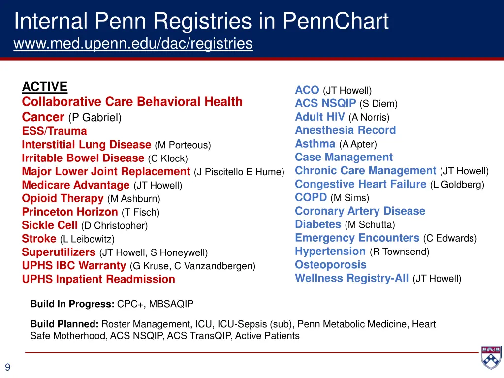 internal penn registries in pennchart