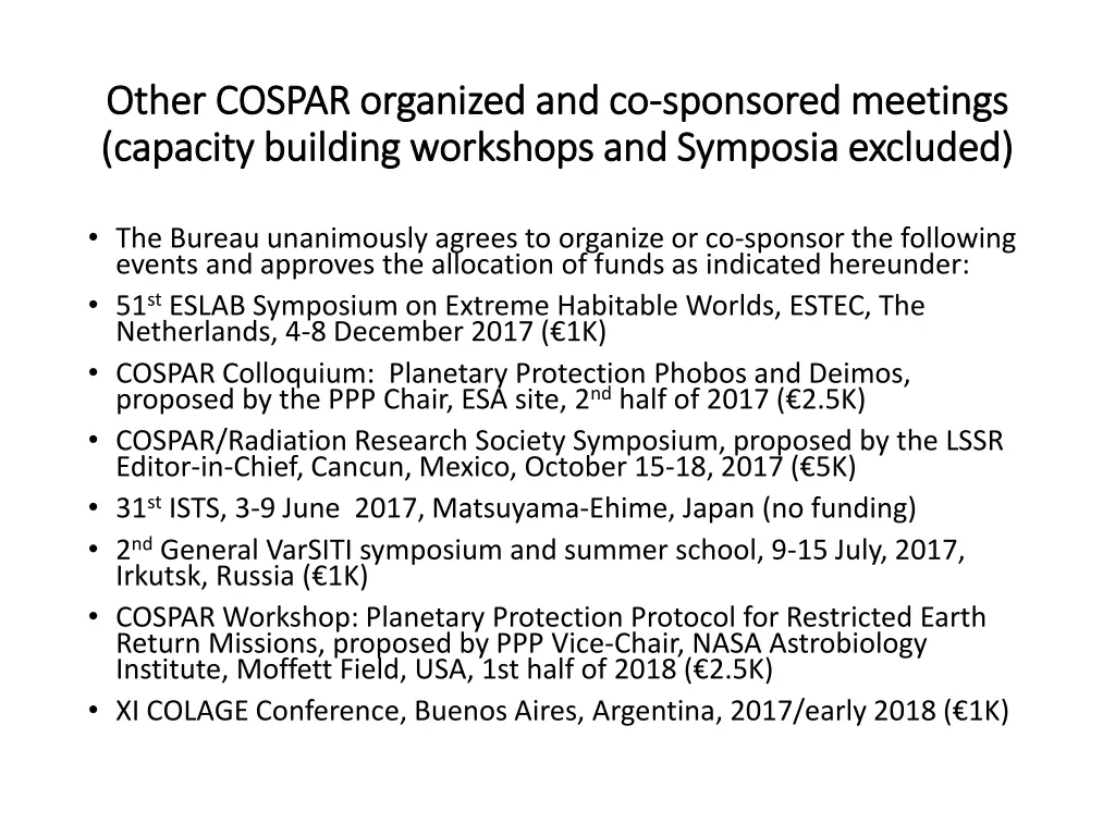 other cospar organized and co other cospar