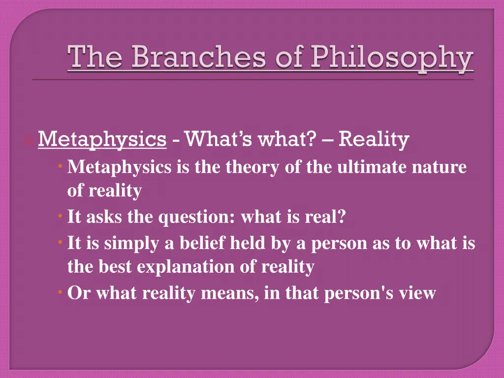 metaphysics what s what reality metaphysics