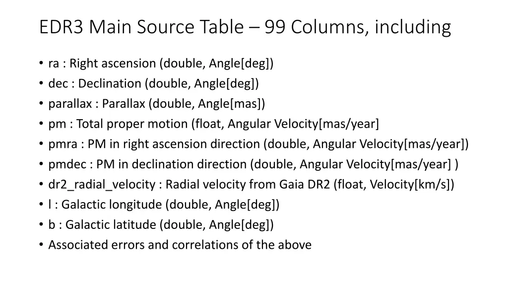 edr3 main source table 99 columns including