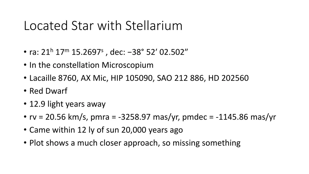 located star with stellarium