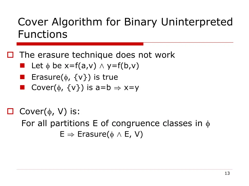 cover algorithm for binary uninterpreted functions