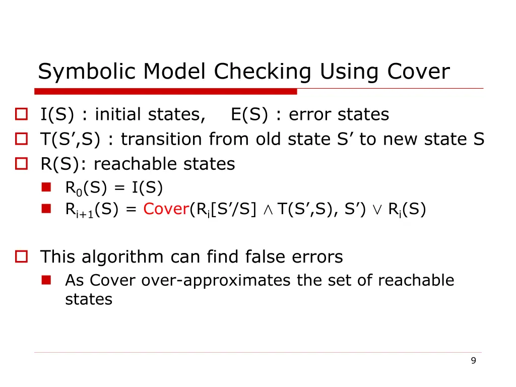 symbolic model checking using cover 1