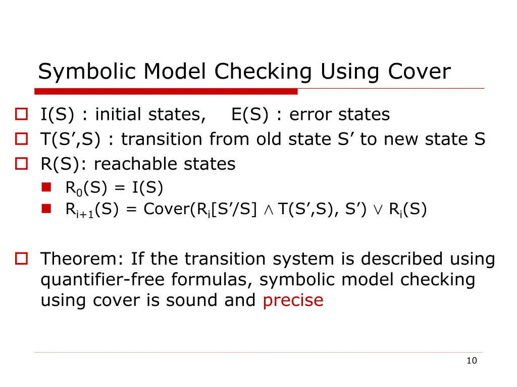 symbolic model checking using cover 2