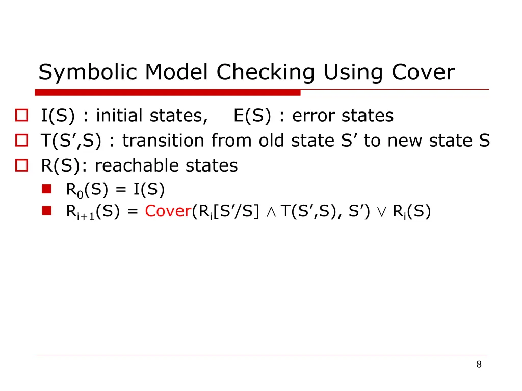 symbolic model checking using cover