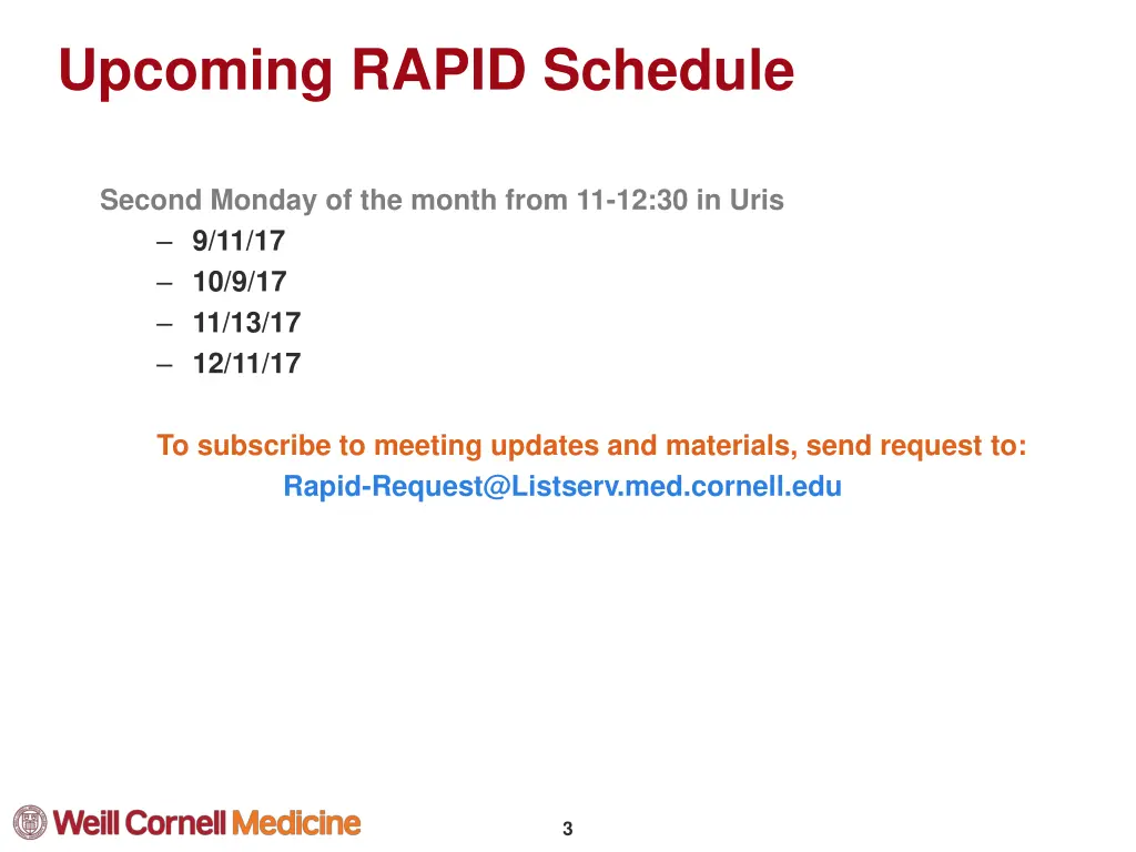 upcoming rapid schedule