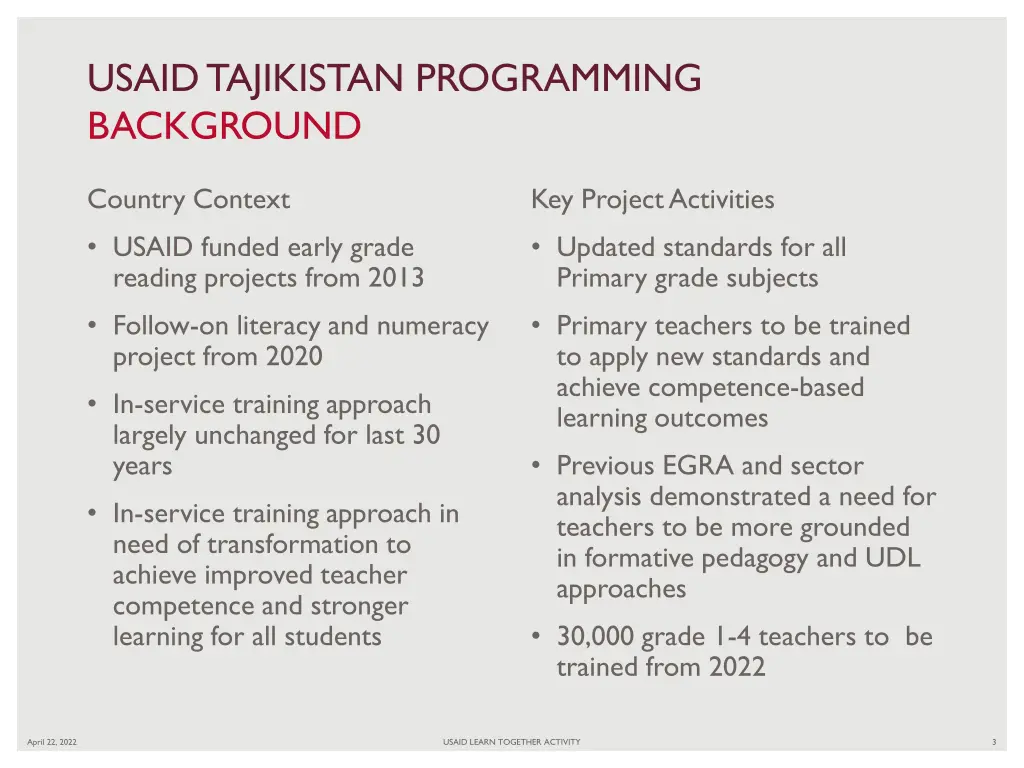 usaid tajikistan programming background