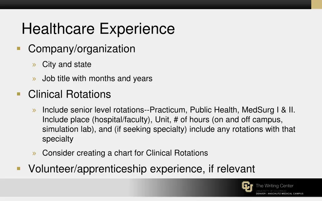 healthcare experience