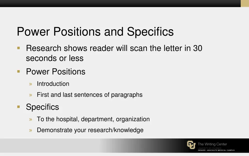 power positions and specifics