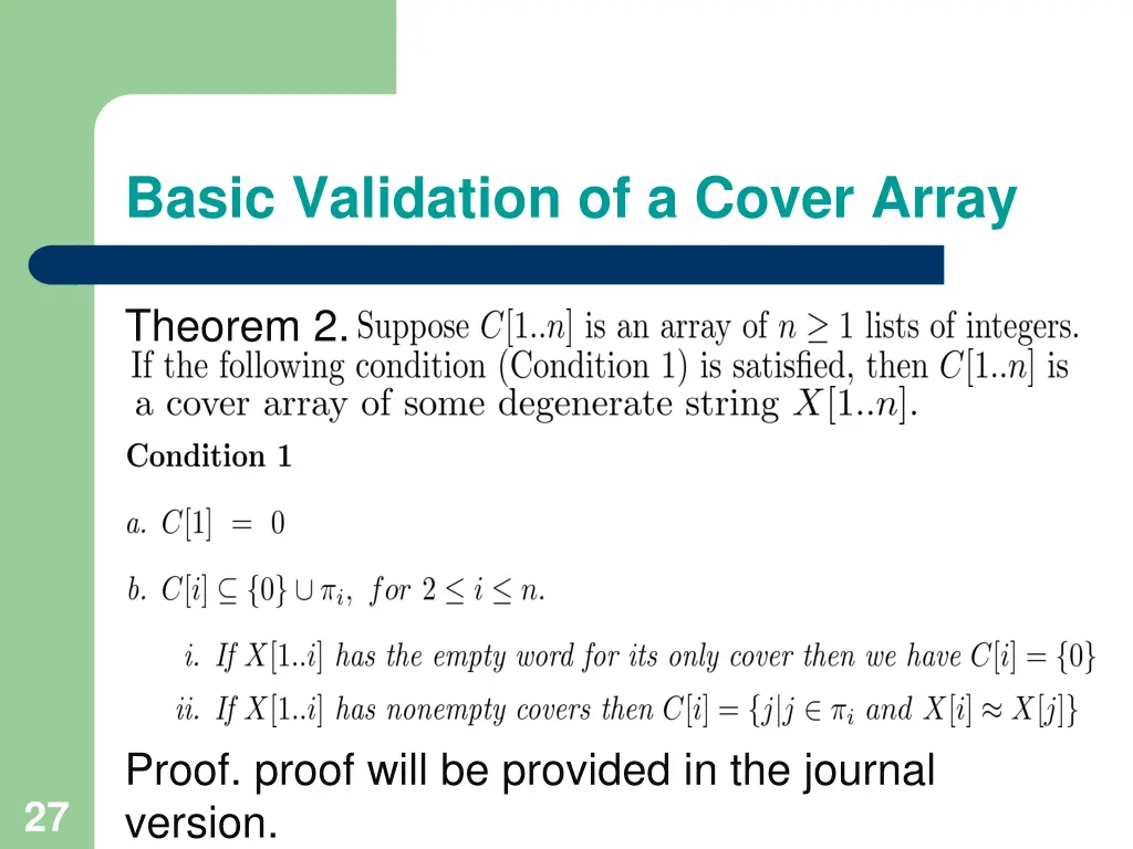 basic validation of a cover array 7