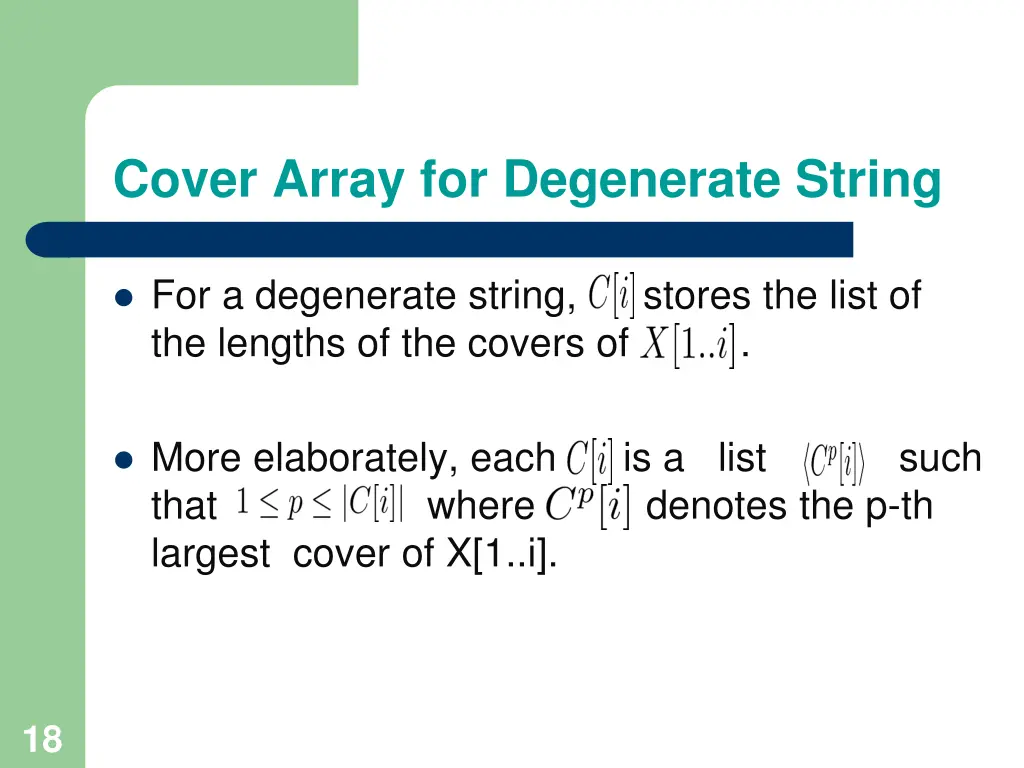 cover array for degenerate string 1