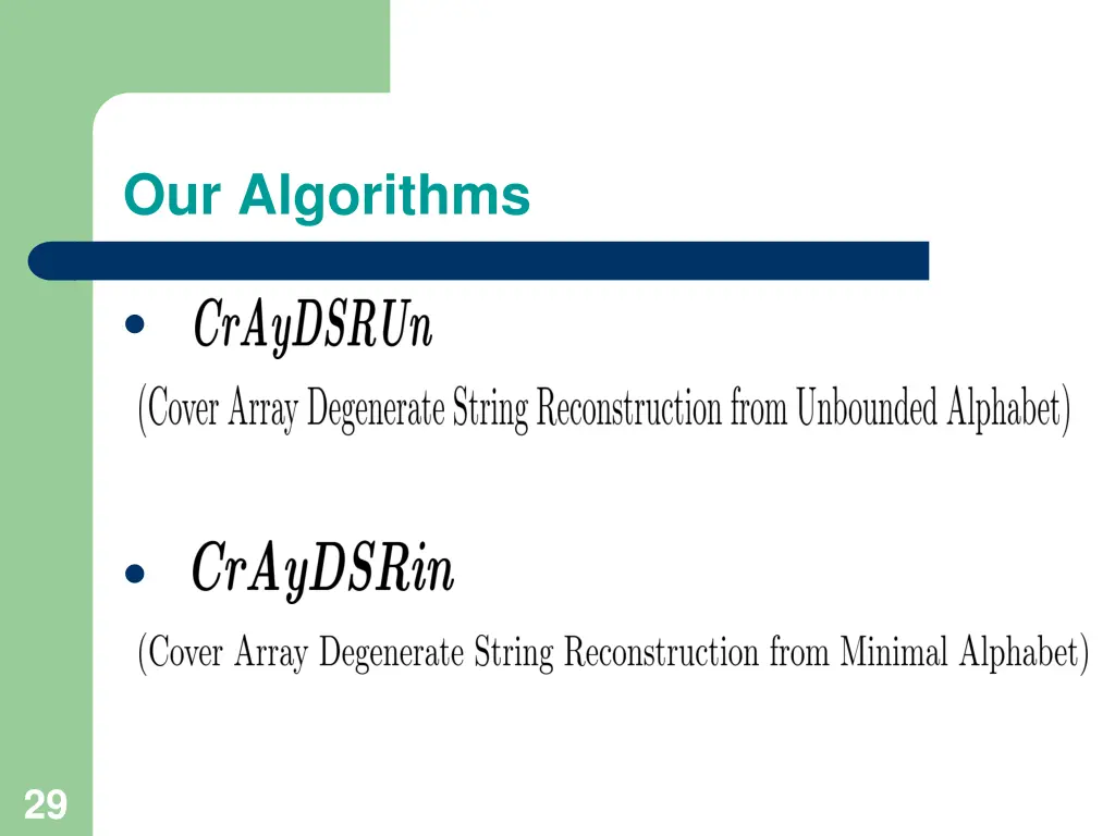 our algorithms 1