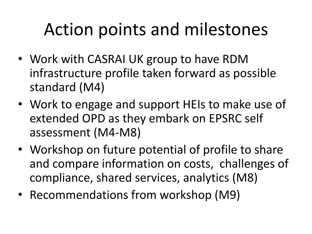 action points and milestones 1