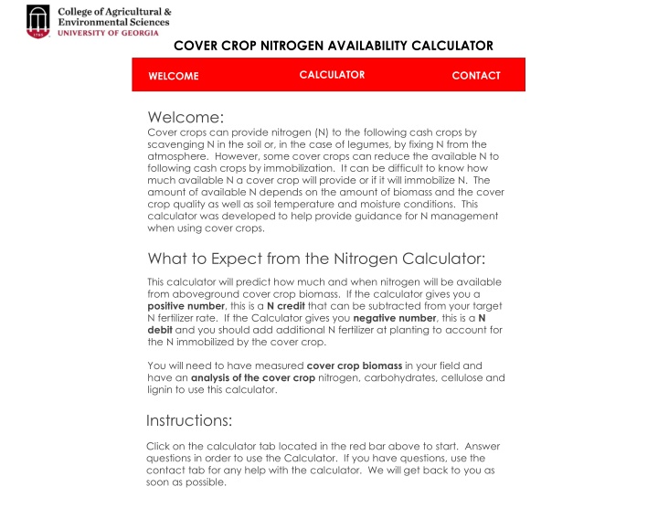 cover crop nitrogen availability calculator