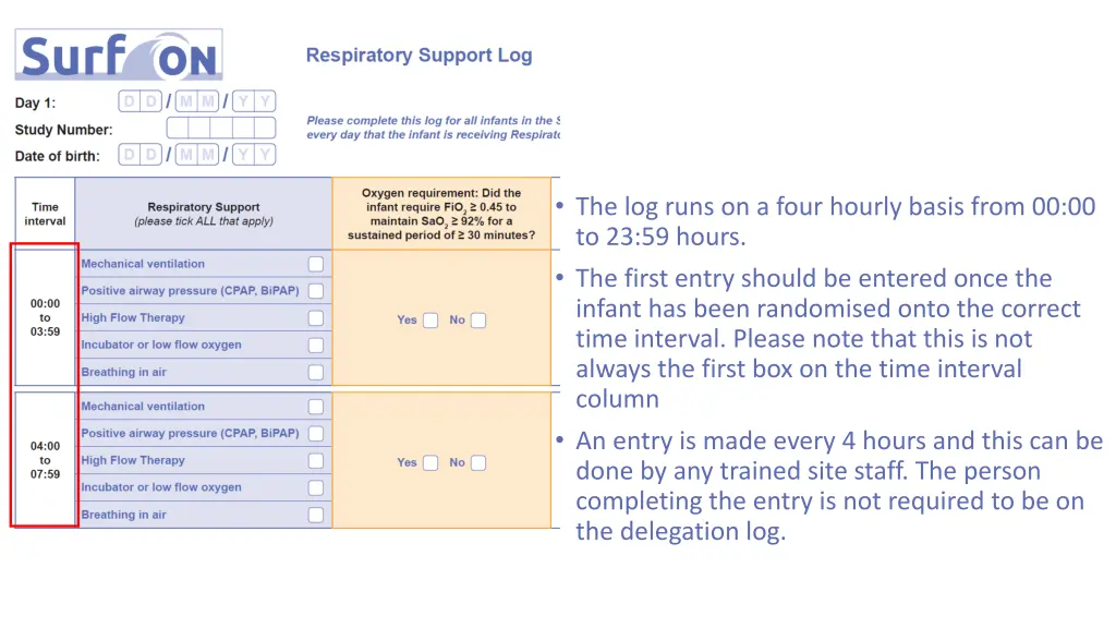 the log runs on a four hourly basis from