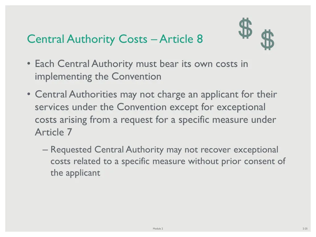 central authority costs article 8